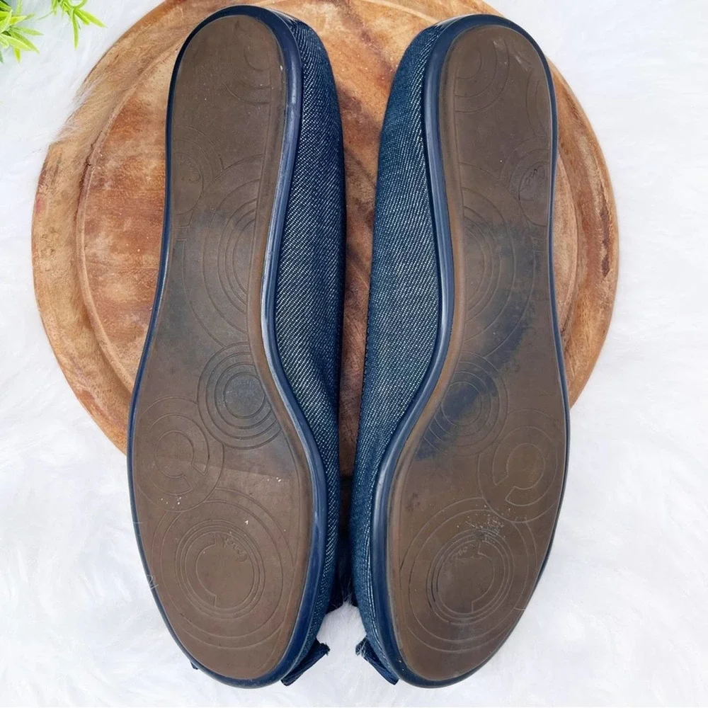 "COACH Poppy Navy/Denim Rhinestone Flats Size 7.5B - Chic Embellished Casual Sho - Picture 4 of 12